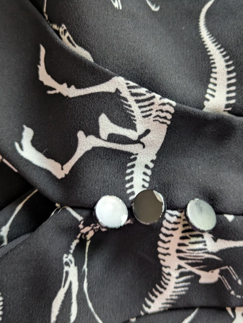 ModCloth Black Button-Up Sleeveless Blouse with White Dinosaur Skeletons - Picture 2 of 2